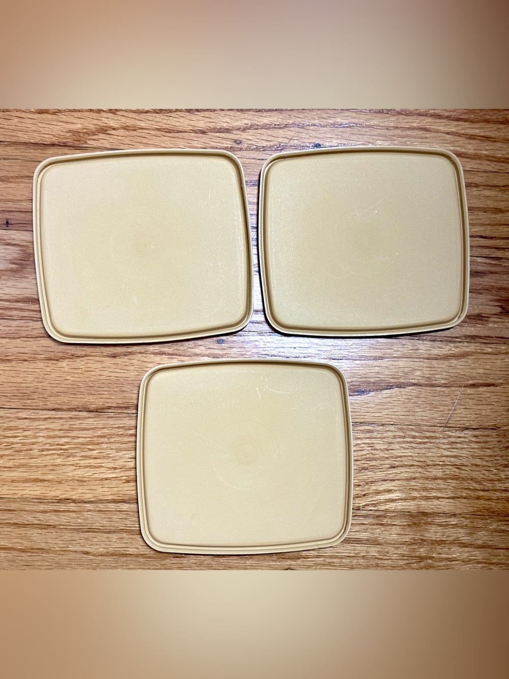 Vintage 1970s Tupperware #310 Lid Set x3 Almond Yellow 5"x4.5" Square Seals USA